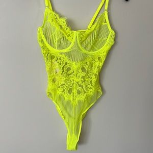 House of CB neon green lace backless bodysuit